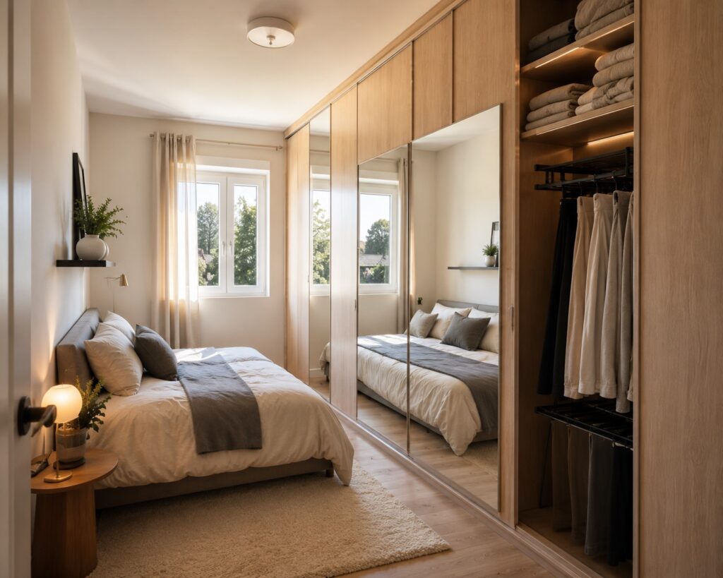 chambre linéaire avec un dressing en longueur