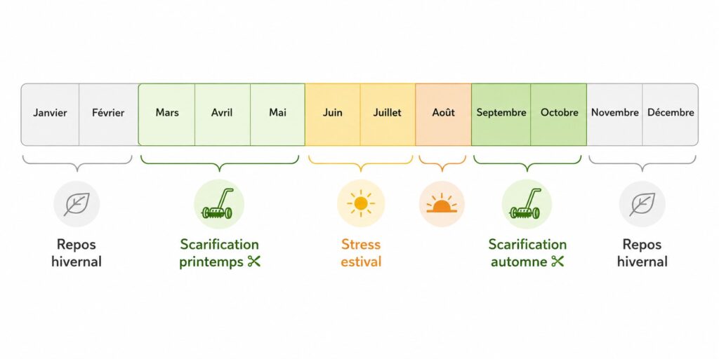 Calendrier des fenêtres saisonnières idéales pour scarifier sa pelouse : printemps et automne