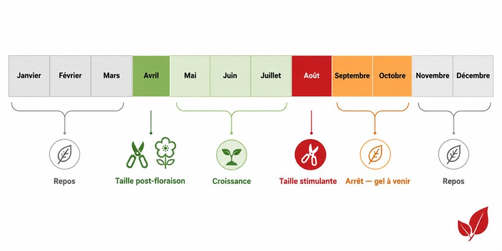 Calendrier annuel des périodes de taille du photinia Red Robin mois par mois